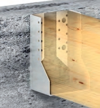 фиксация Т-образного соединения на опору бруса закрытую в бетонное основание